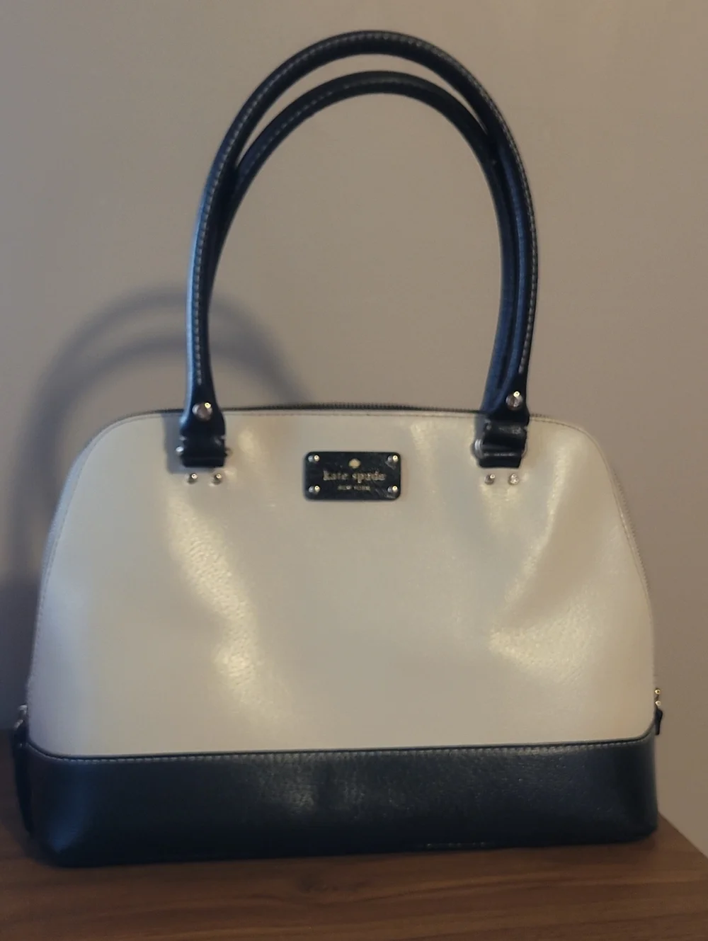 KATE SPADE  Cream and Black Dome Satchel with Dual Handles